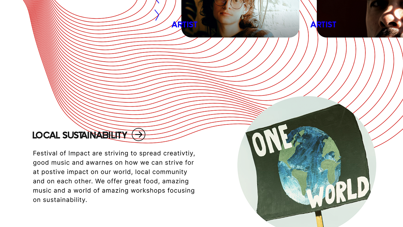Website for fictional Festival called Festival of impact developed & designed by Augusta Christensen